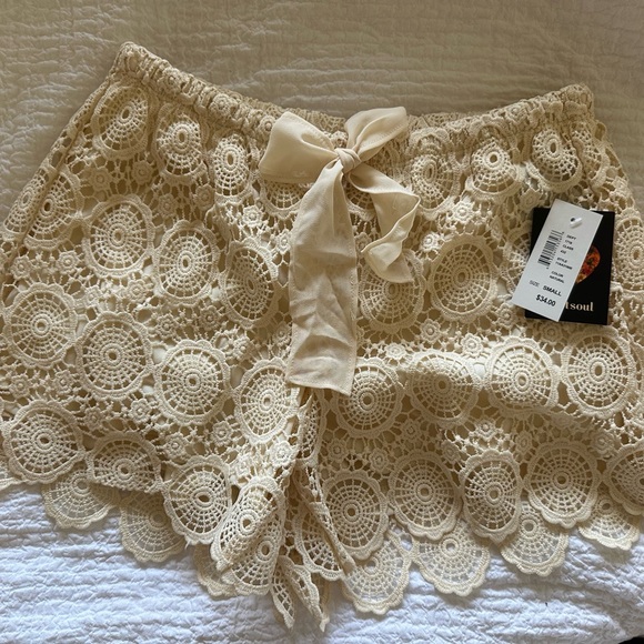 Heart Soul Pants - Heart Soul Cream Lace High Waist Shorts
